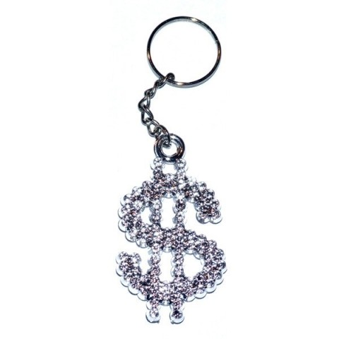 Sparkly Silver Dollar $ Sign Keyring