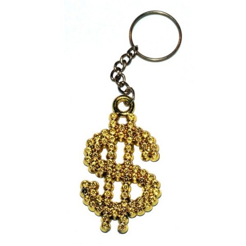 Sparkly Gold Dollar $ Sign Keyring