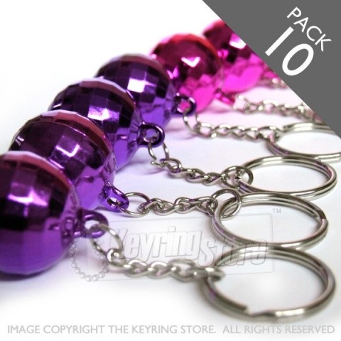 Premium Pink 'n' Purple Party Disco ball Keyrings - pack 10