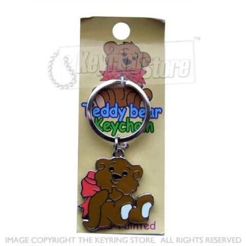 Teddy Bear sitting Hand-painted metal Keyring