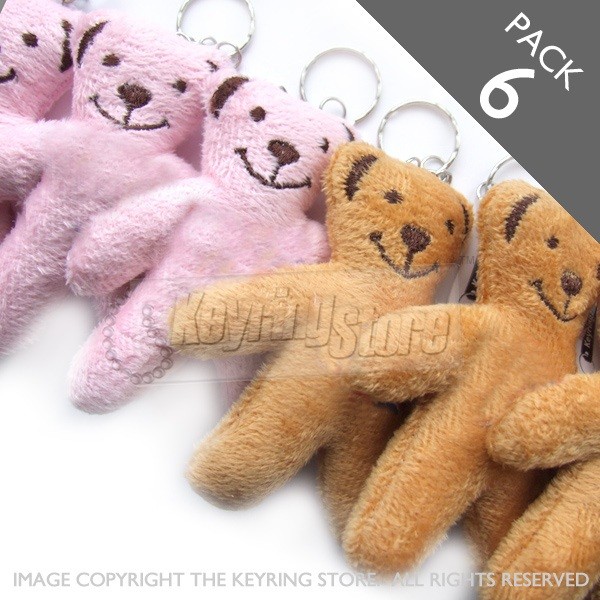 Brown & Pink Teddy Plush Keyring - PACK 6