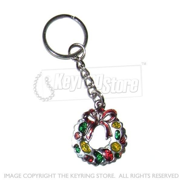 Christmas Wreath Enamel Keyring