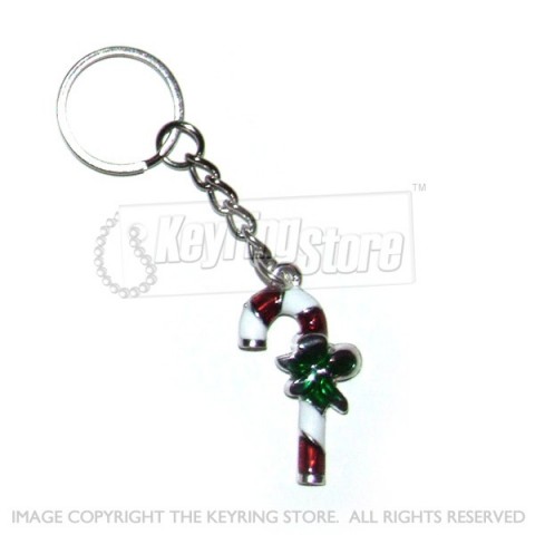 Christmas Candy Cane Enamel Keyring