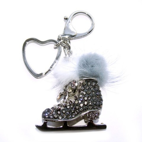 Ice Skate Black Diamante Keyring