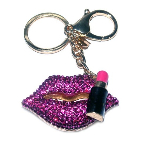 Pink Lips Diamante Keyring