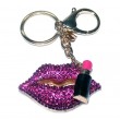 Pink Lips Diamante Keyring