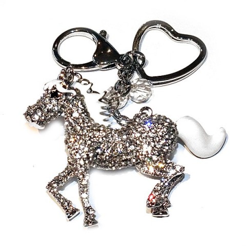 Trotting Horse Diamante Keyring