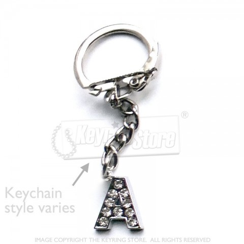 Letter A Diamante Charm Keyring