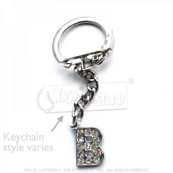 Letter B Diamante Charm Keyring