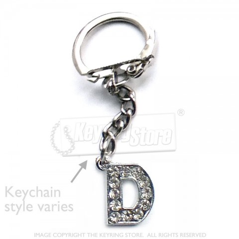 Letter D Diamante Charm Keyring