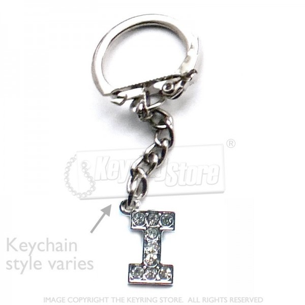 Letter I Diamante Charm Keyring