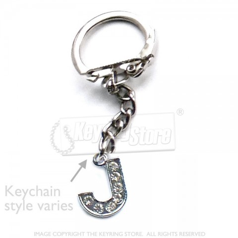 Letter J Diamante Charm Keyring