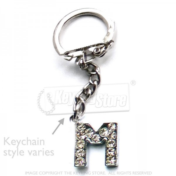 Letter M Diamante Charm Keyring