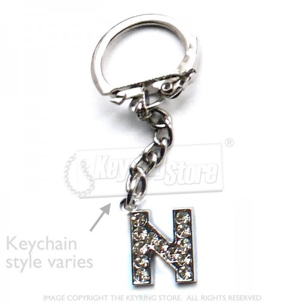 Letter N Diamante Charm Keyring