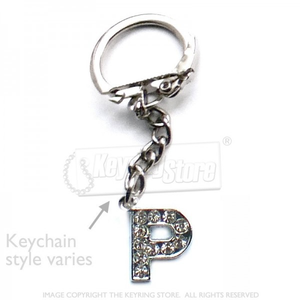 Letter P Diamante Charm Keyring