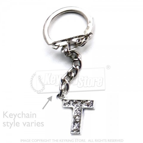 Letter T Diamante Charm Keyring