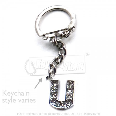 Letter U Diamante Charm Keyring