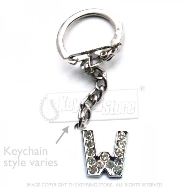 Letter W Diamante Charm Keyring