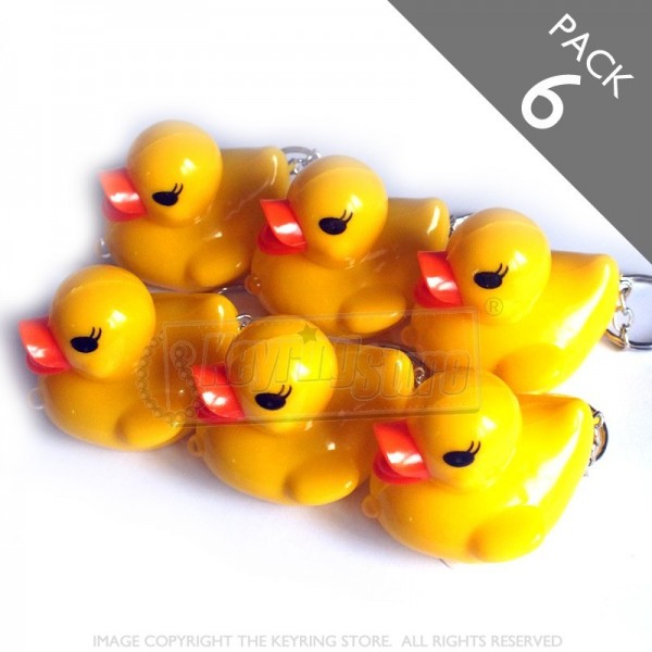 Yellow Duck LED Torch keyrings - Pack 6