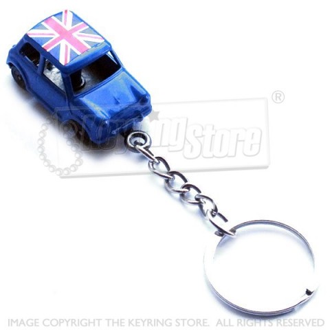 Austin Mini Car Keyring - Blue - Union Jack
