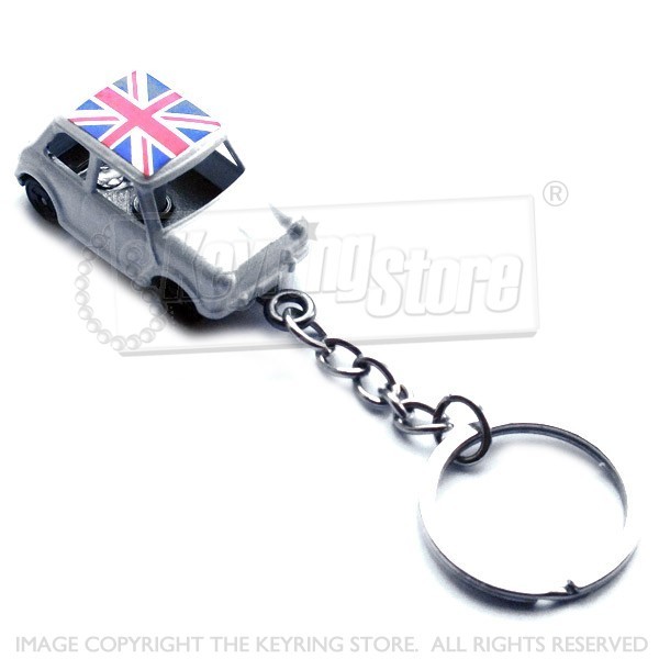 Austin Mini Car Keyrings - White - Union Jack