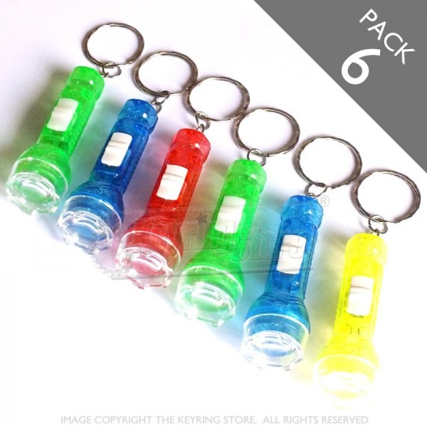 Multicolour LED Torch Keyrings - Pack 6