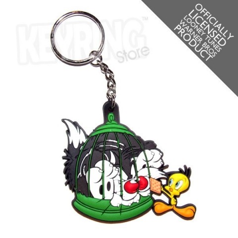 Felix Cat in cage & Tweety Pie Bird Keyring