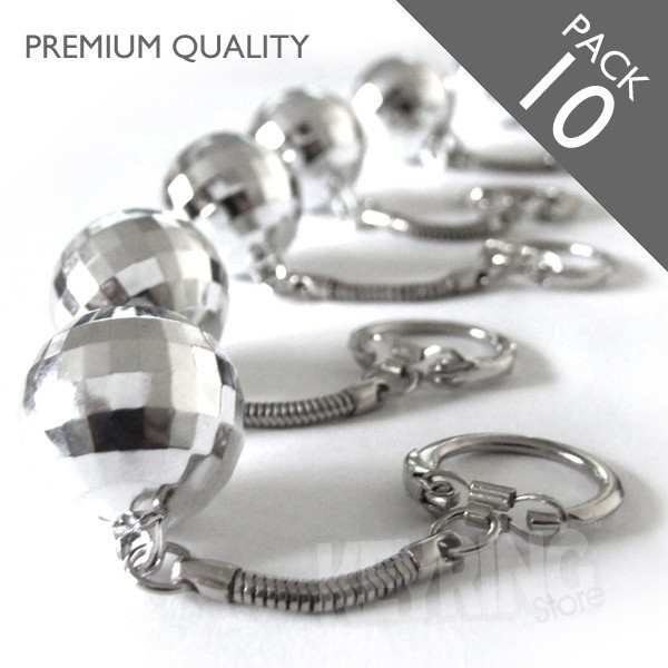 Premium Chrome Silver Mini Disco ball keyrings - pack 10