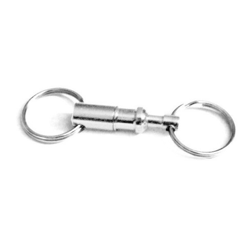 Push-release silver-colour metal keyring